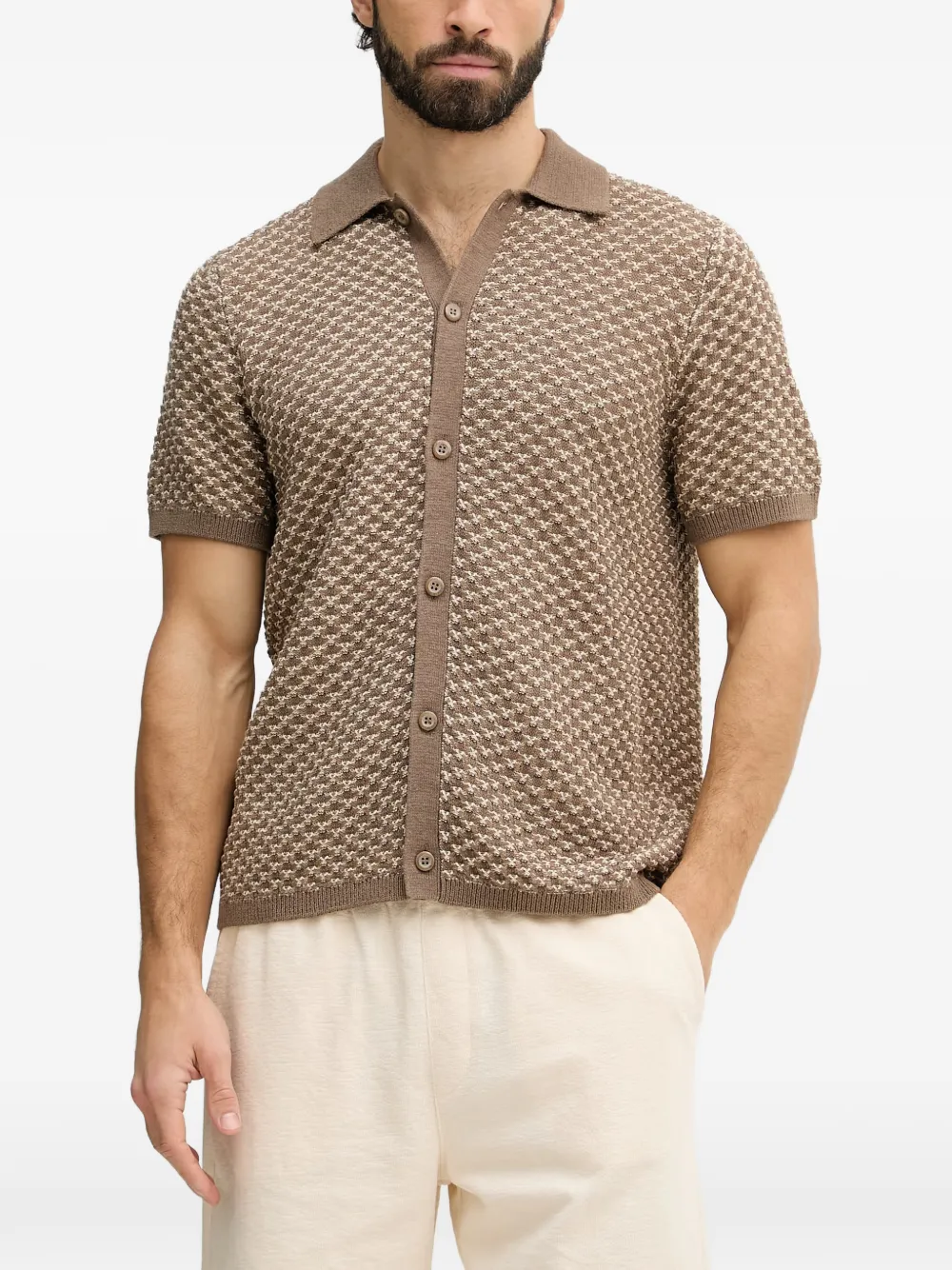GUESS USA Ryden gebreid overhemd met geometrisch patroon Bruin