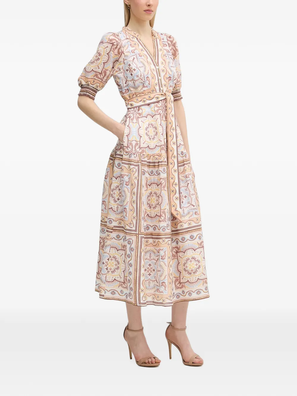 Hale Bob Bess midi-jurk met paisley-print en ceintuur Beige