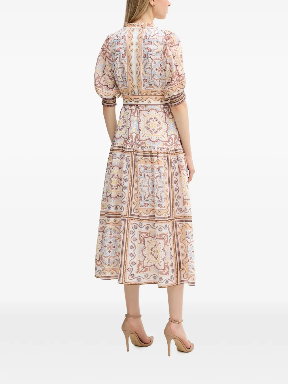 Hale Bob Bess midi-jurk met paisley-print en ceintuur Beige