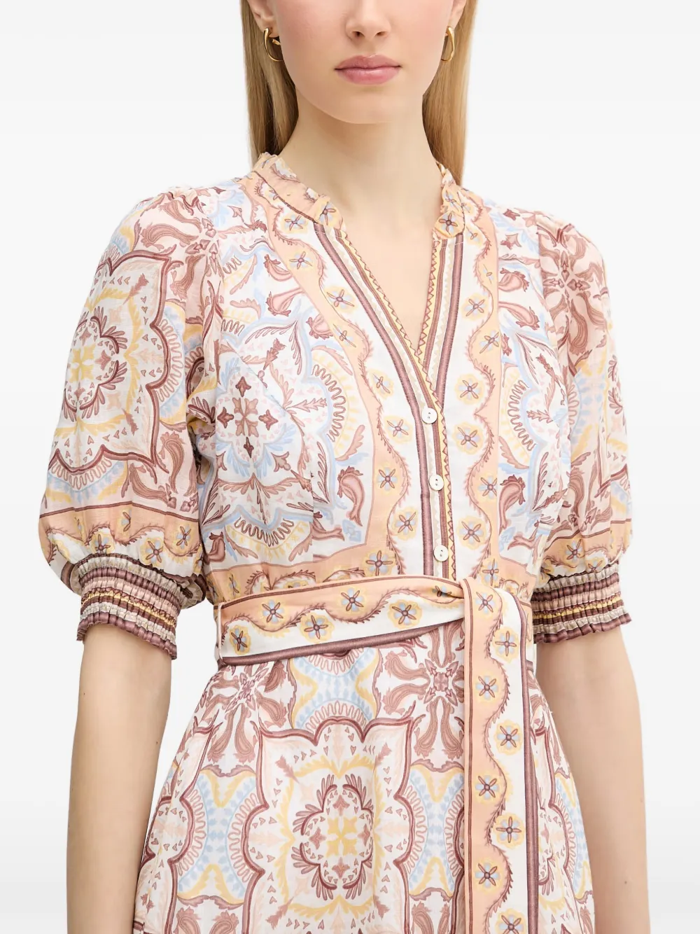 Hale Bob Bess midi-jurk met paisley-print en ceintuur Beige