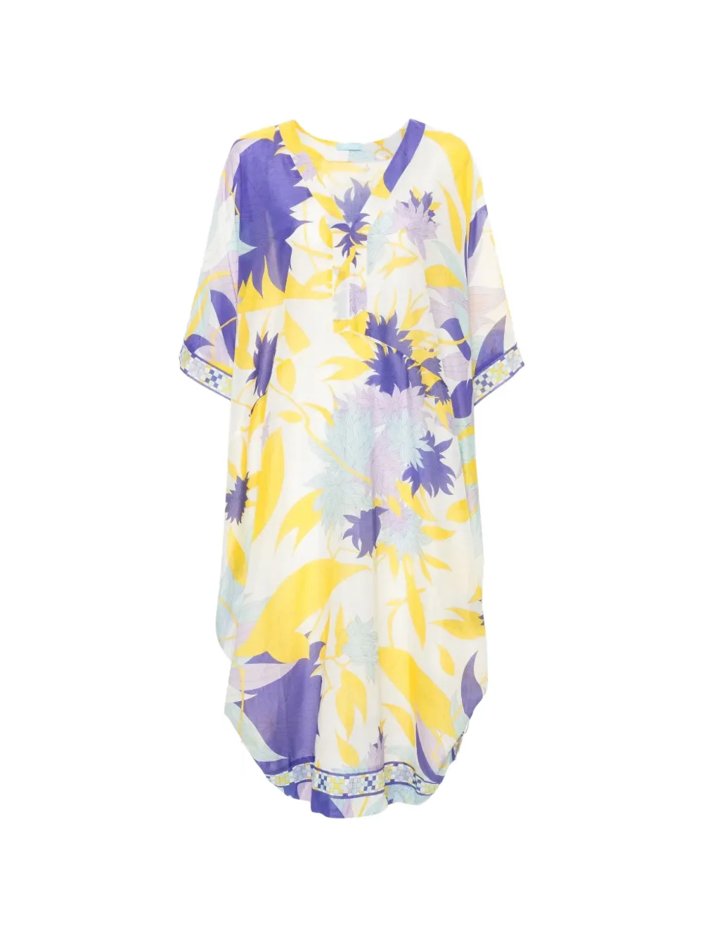 PUCCI Pre-Owned floral-print V-neck kaftan - Bianco
