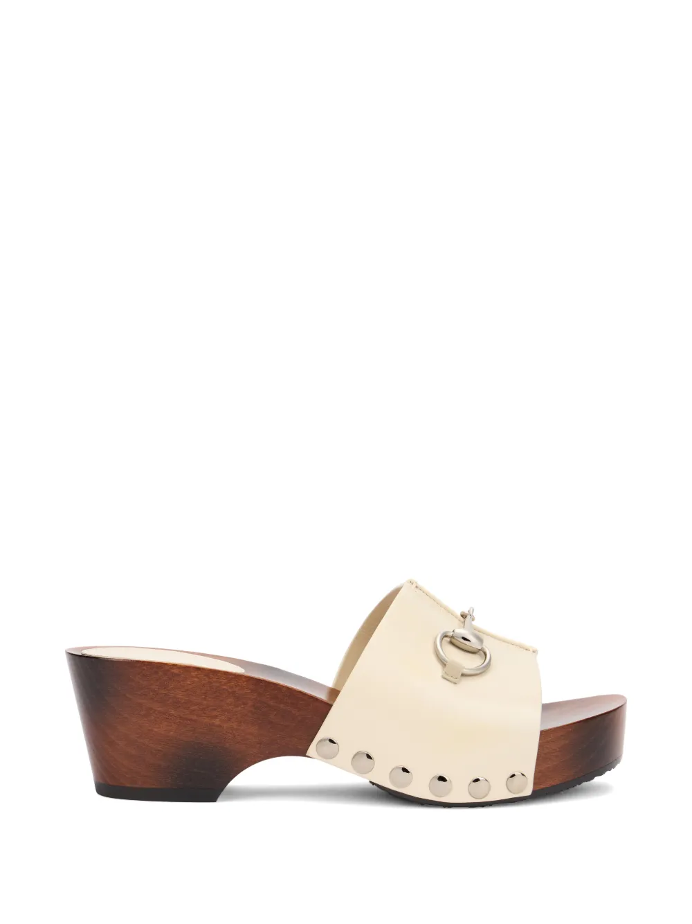 Gucci Horsebit studded leather heeled mules Beige