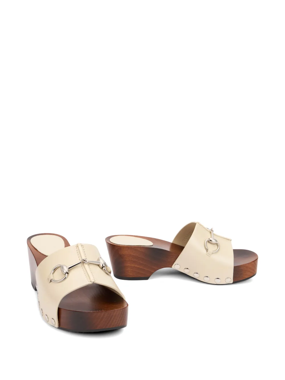 Gucci Horsebit studded leather heeled mules Beige