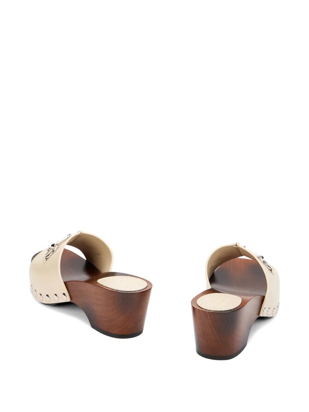 Gucci Horsebit studded leather heeled mules Beige