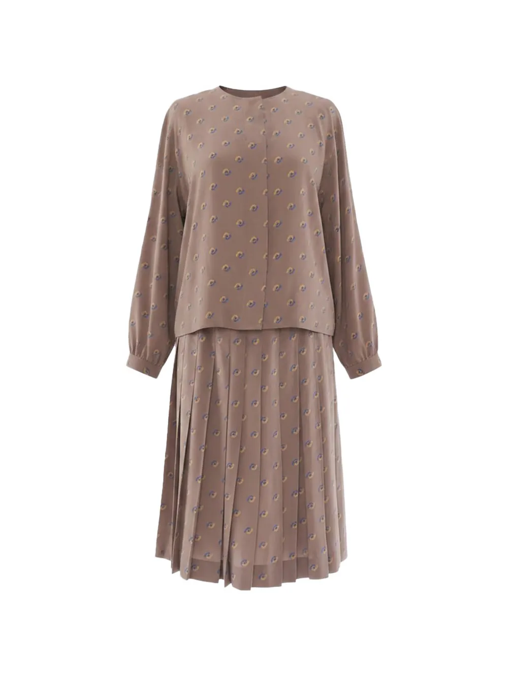 Laura Biagiotti Vintage abstract-print pleated midi dress - Toni neutri