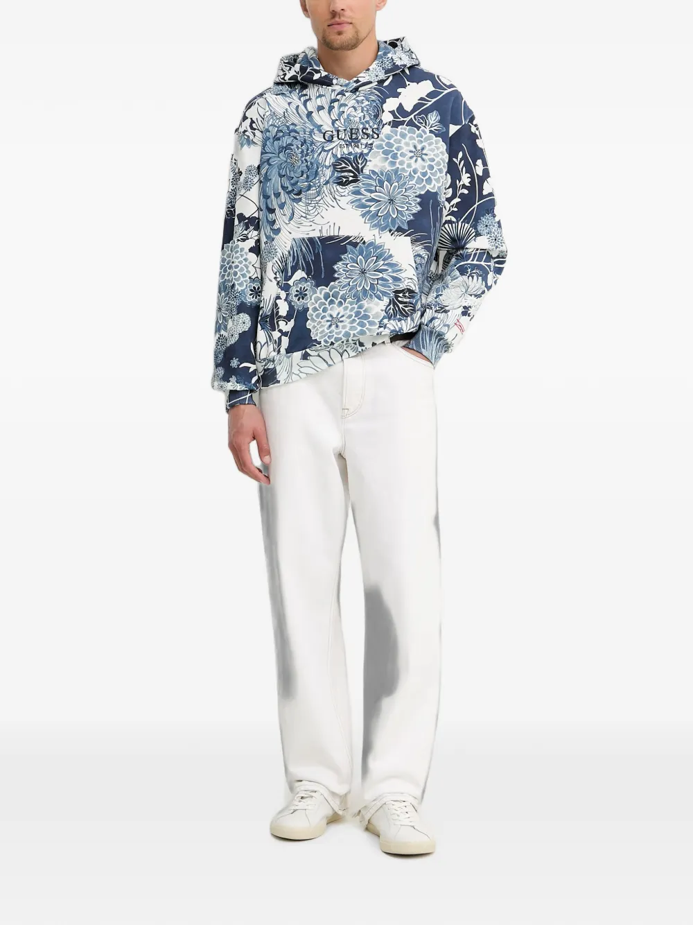 GUESS USA Hoodie met bloemenprint Blauw