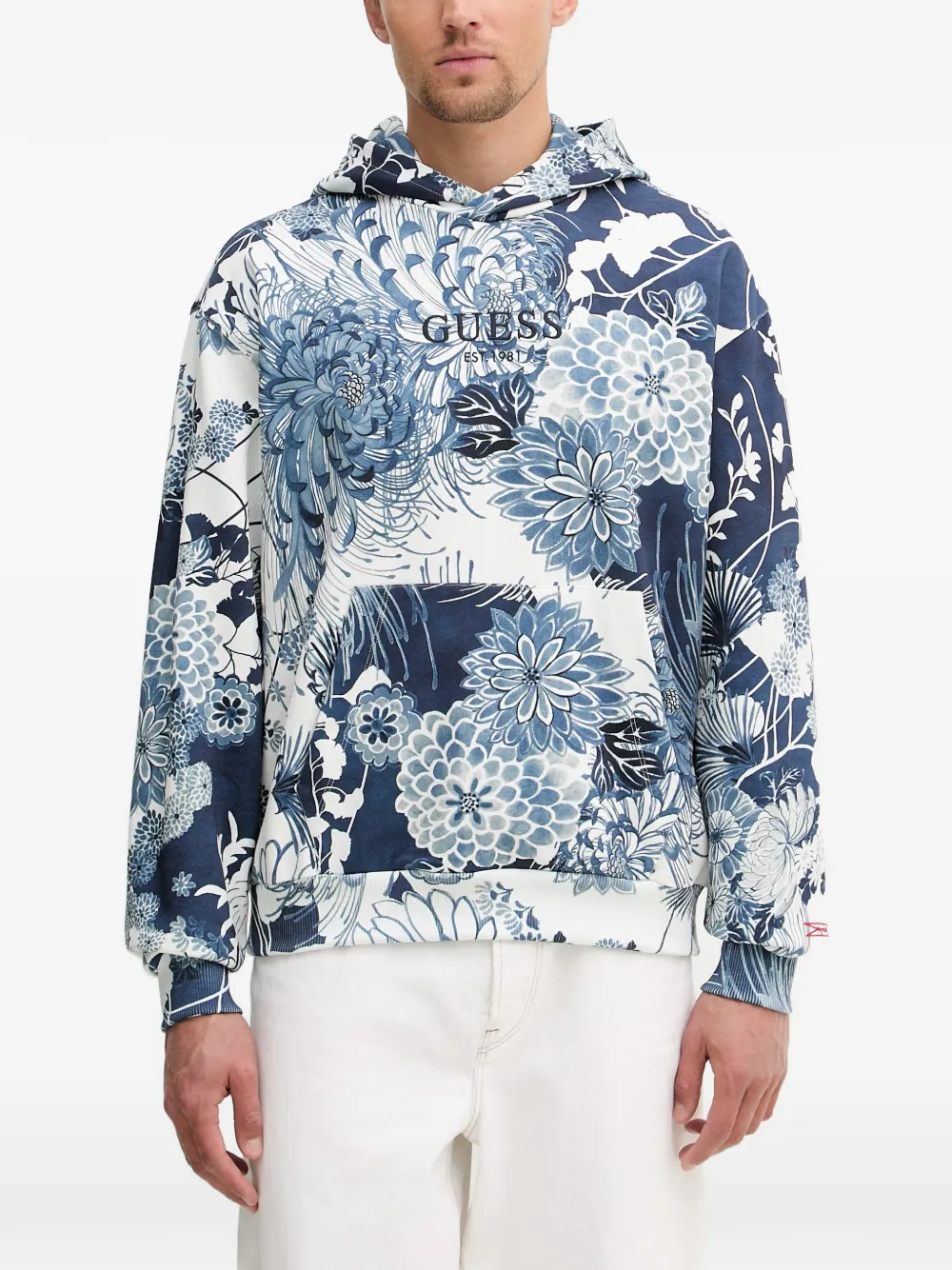 GUESS USA floral-print hoodie - Blu