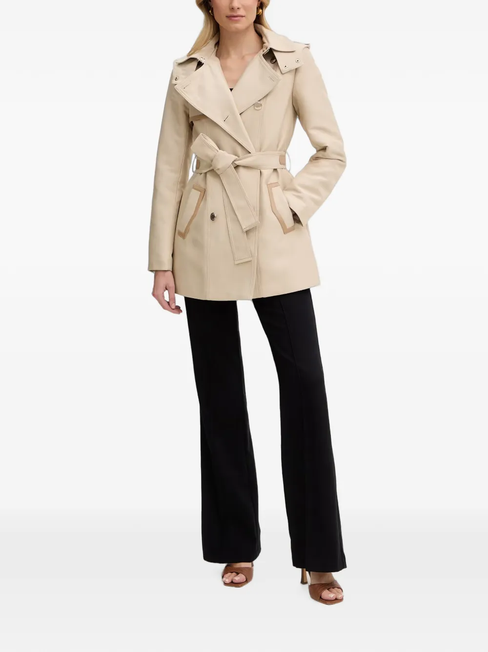 Morgan Gsamir trenchcoat met capuchon en ceintuur Beige