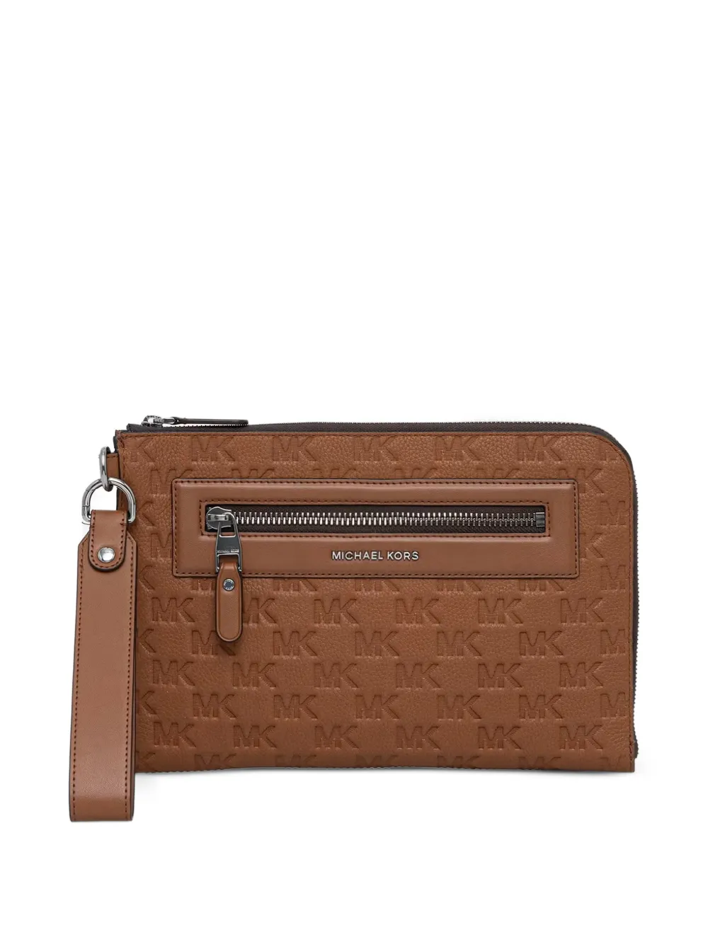 Michael Kors 엠보스드 로고 레더 트래블 파우치 | 브라운 | Image 1