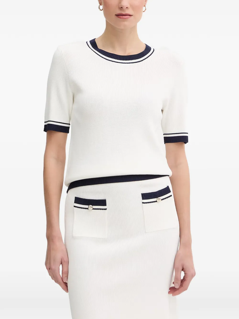 Joop! Kirela contrast-trim short-sleeve sweater - Bianco