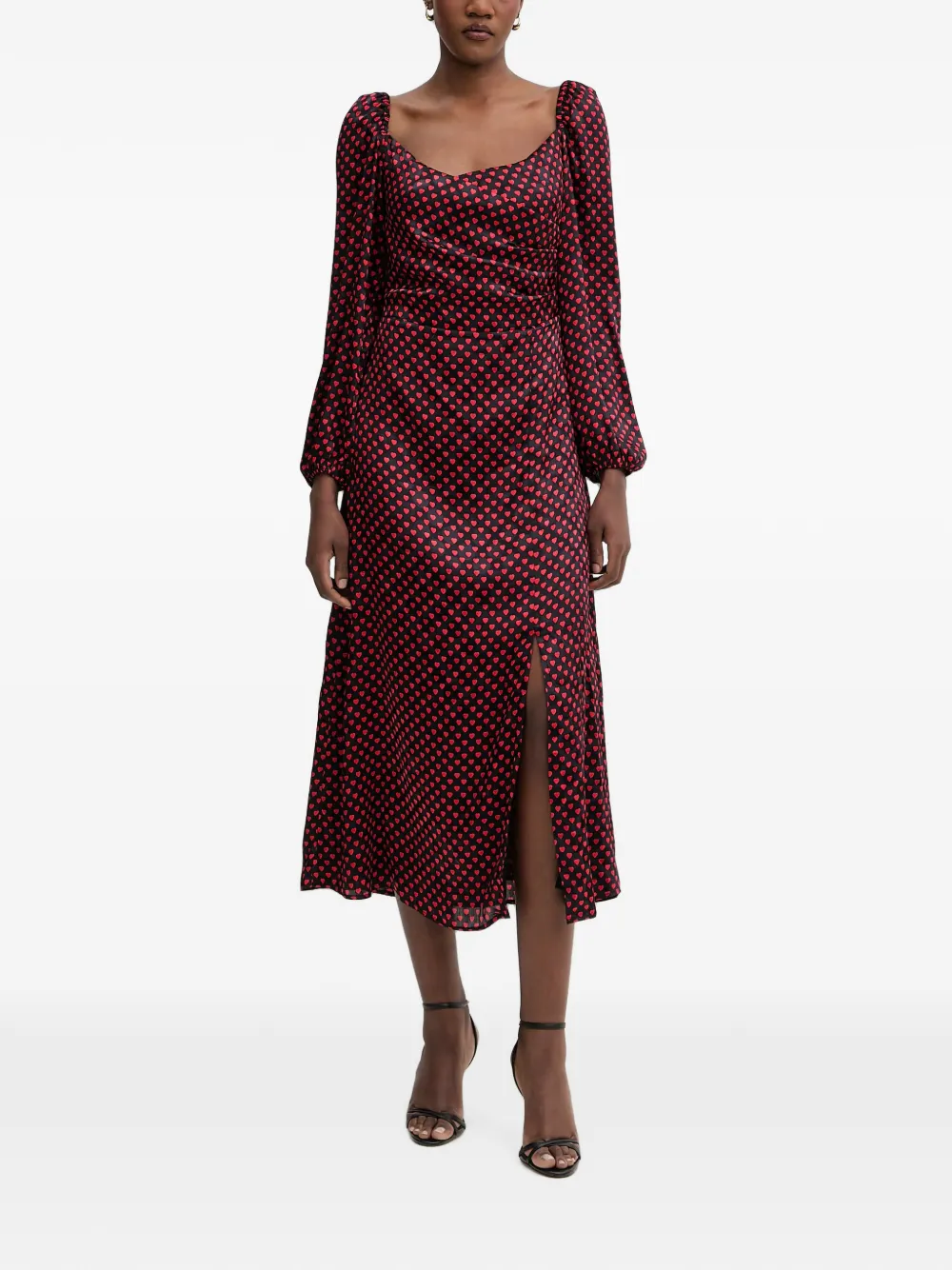 Morgan heart-print ruched midi dress - Nero