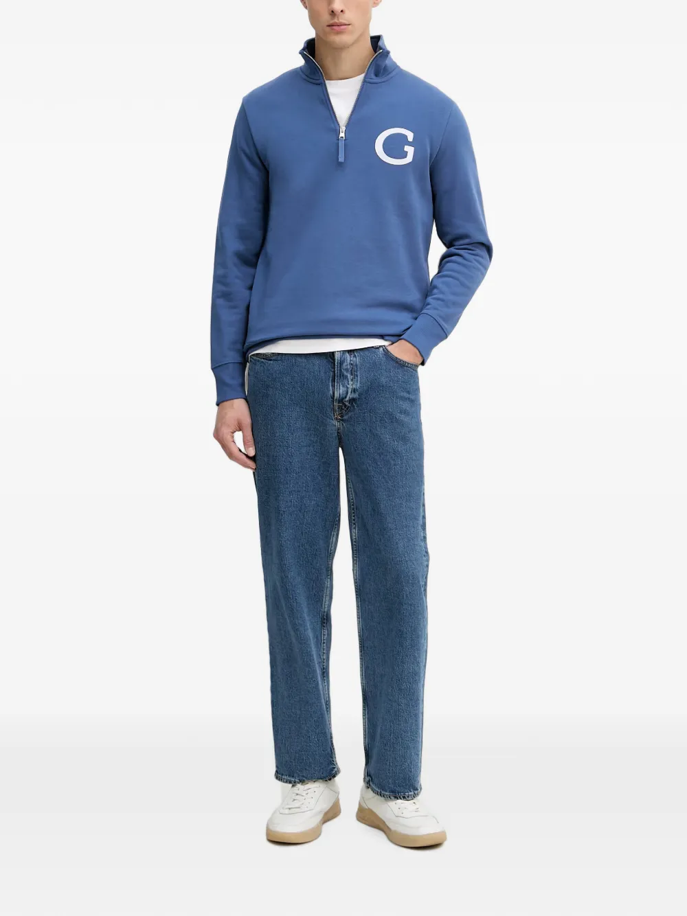 Gant logo-patch quarter-zip sweater Blauw