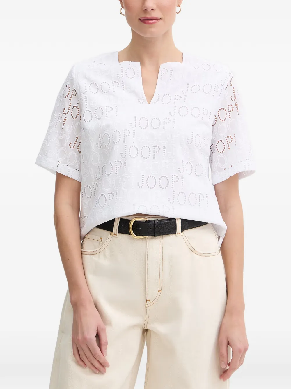 Joop! Beljana broderie-anglaise logo-print top - Bianco