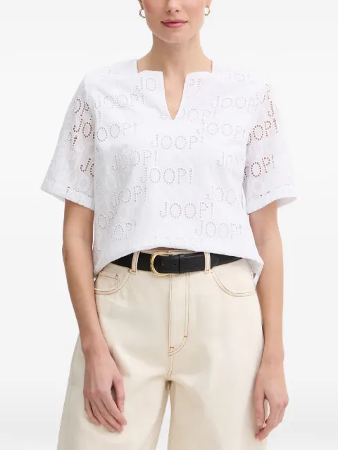 Joop! Beljana broderie-anglaise logo-print top