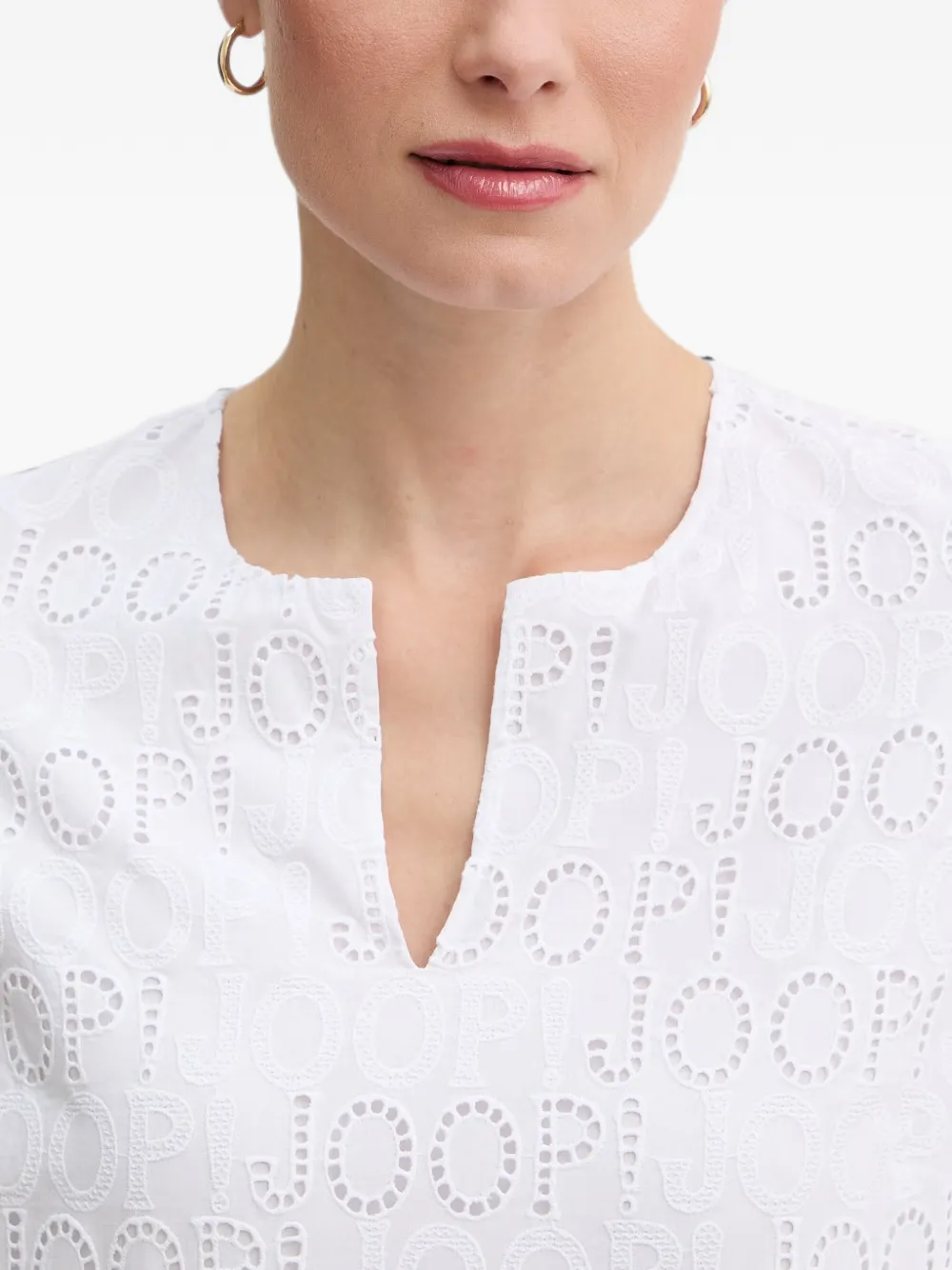 Joop! Beljana broderie anglaise top met logoprint Wit