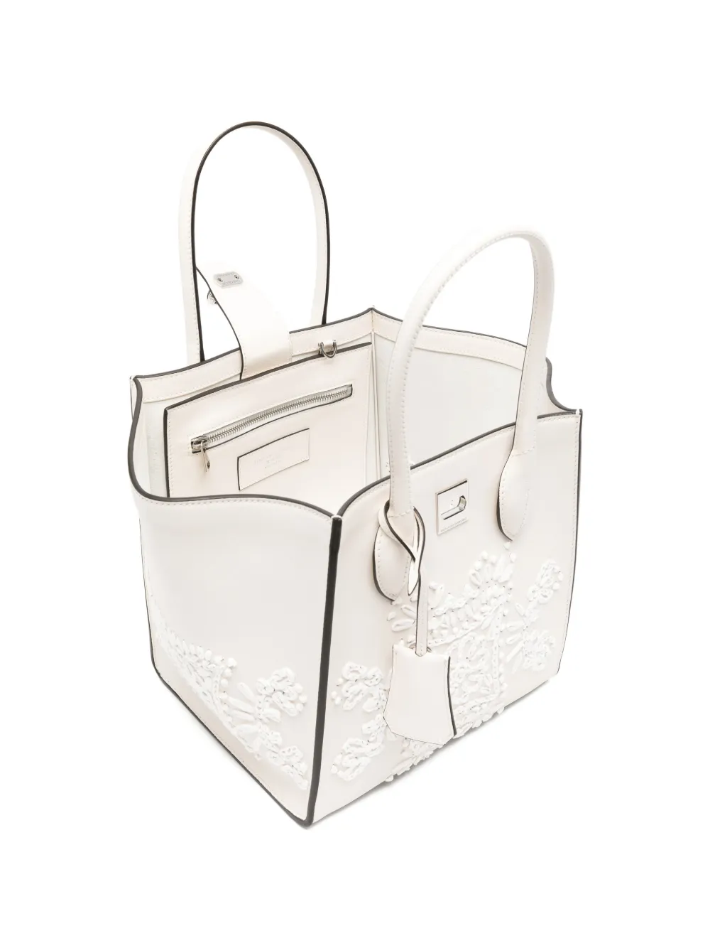 Ermanno Scervino Leren shopper met geborduurd kant Wit