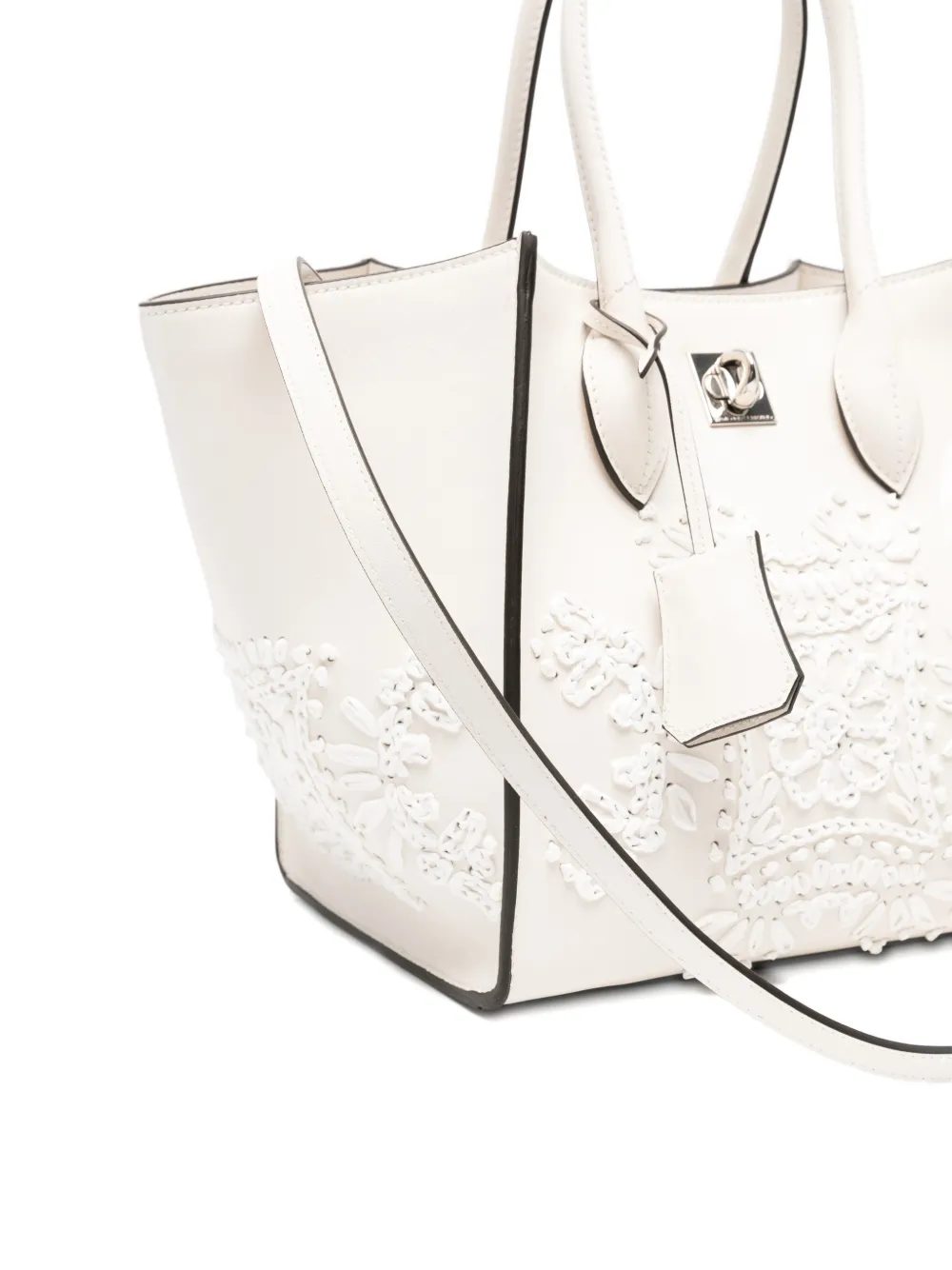Ermanno Scervino Leren shopper met geborduurd kant Wit