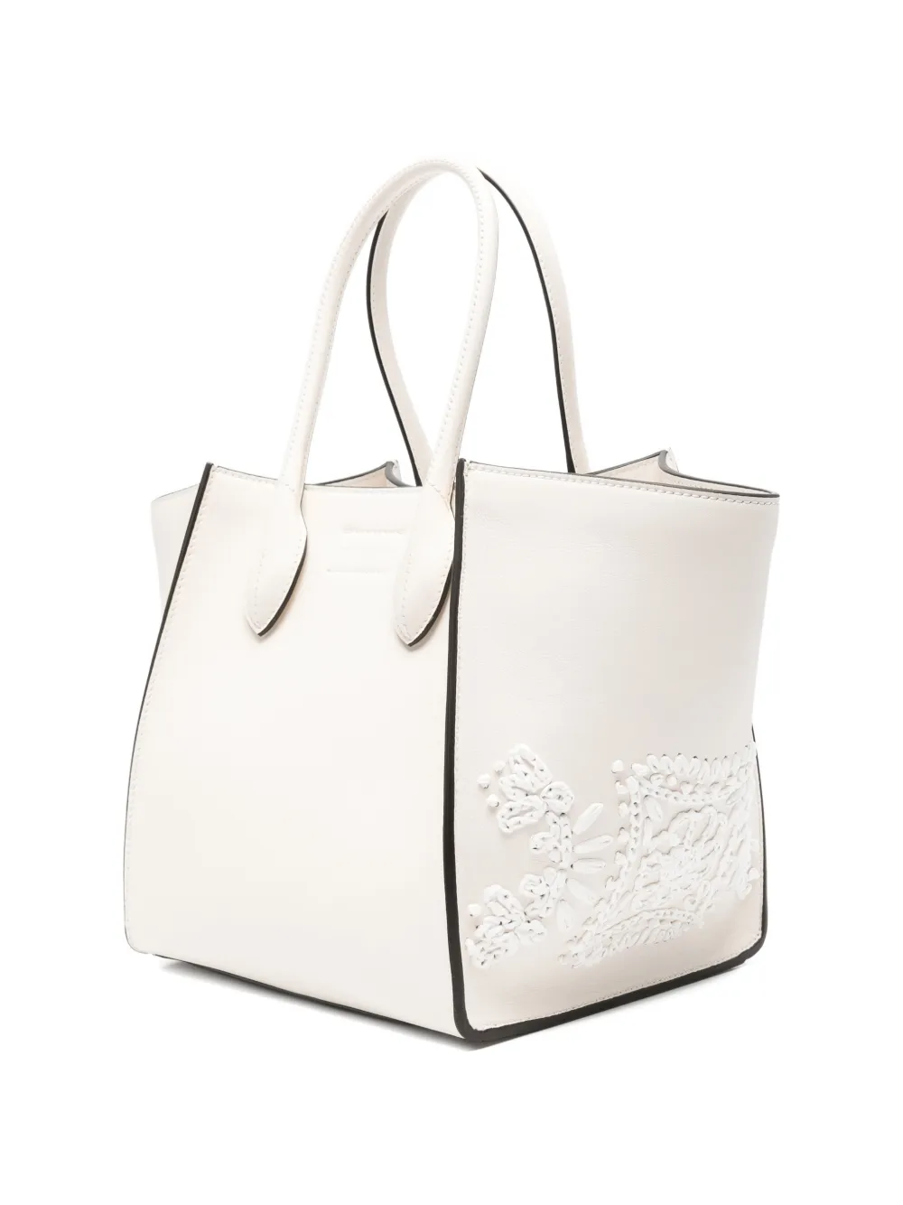 Ermanno Scervino Leren shopper met geborduurd kant Wit