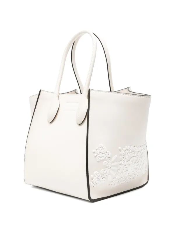 SCRE:EN ＜TOTE BAG＞（ white ） Ermanno Scervino lace-embroidered Leather Tote Bag | White | FARFETCH