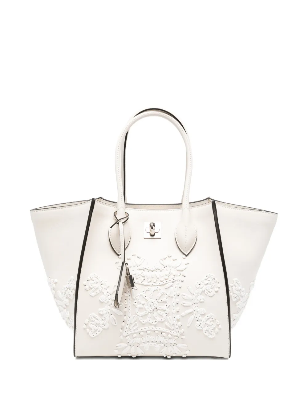 Ermanno Scervino lace-embroidered leather tote bag - Bianco