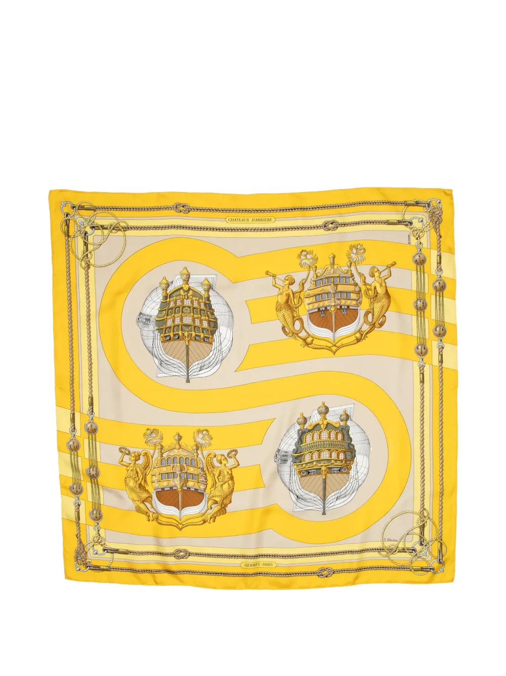 Pre-owned Hermes Chateaux D'arriere Scarf In Yellow