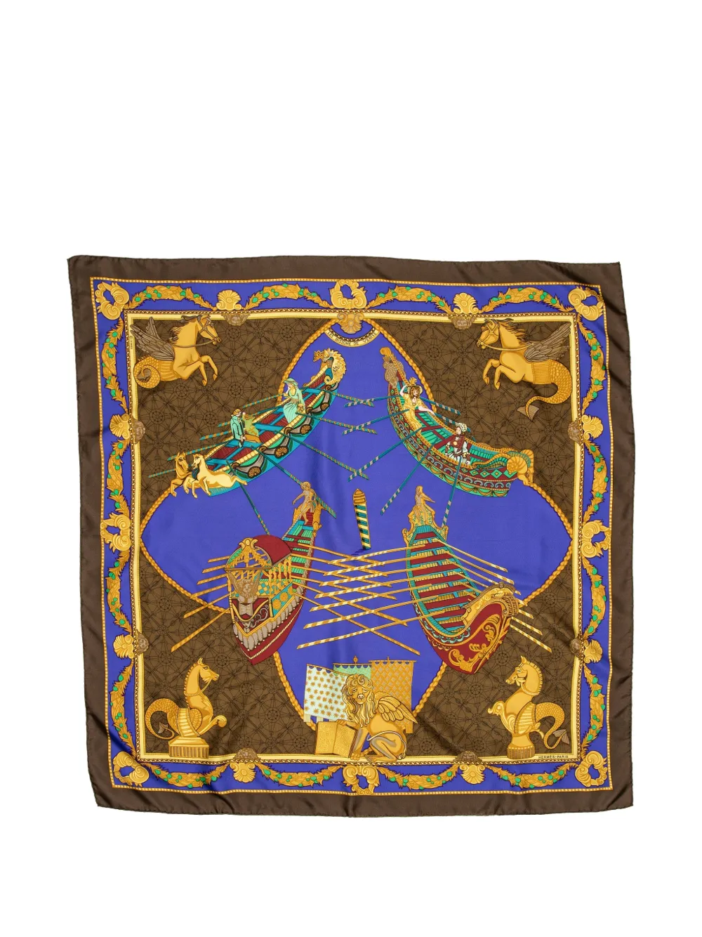 Pre-owned Hermes Les Bissone De Venise Scarf In Brown