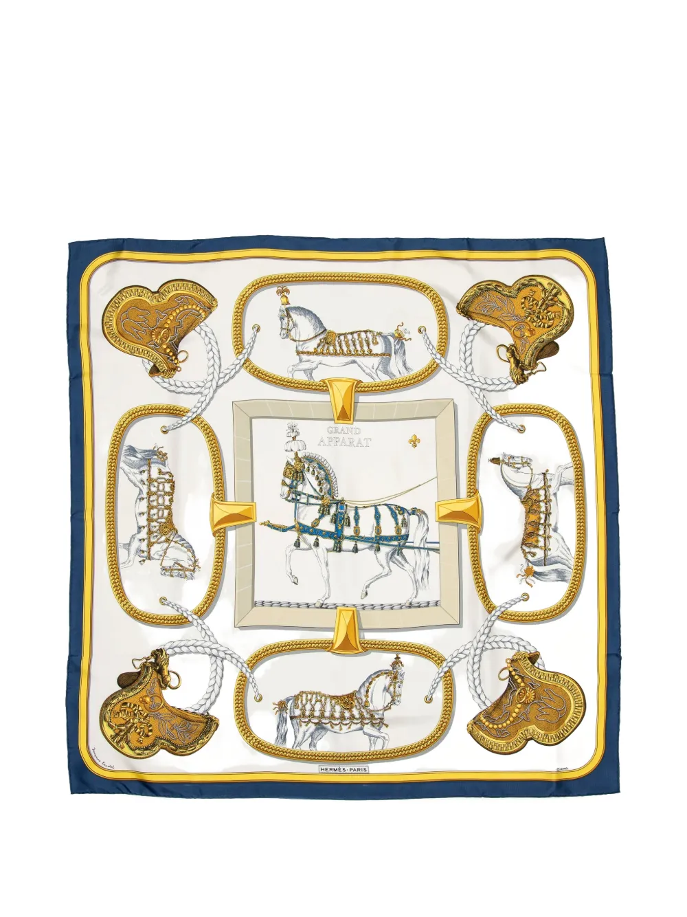 Pre-owned Hermes Grand Apparat Scarf In Neutral