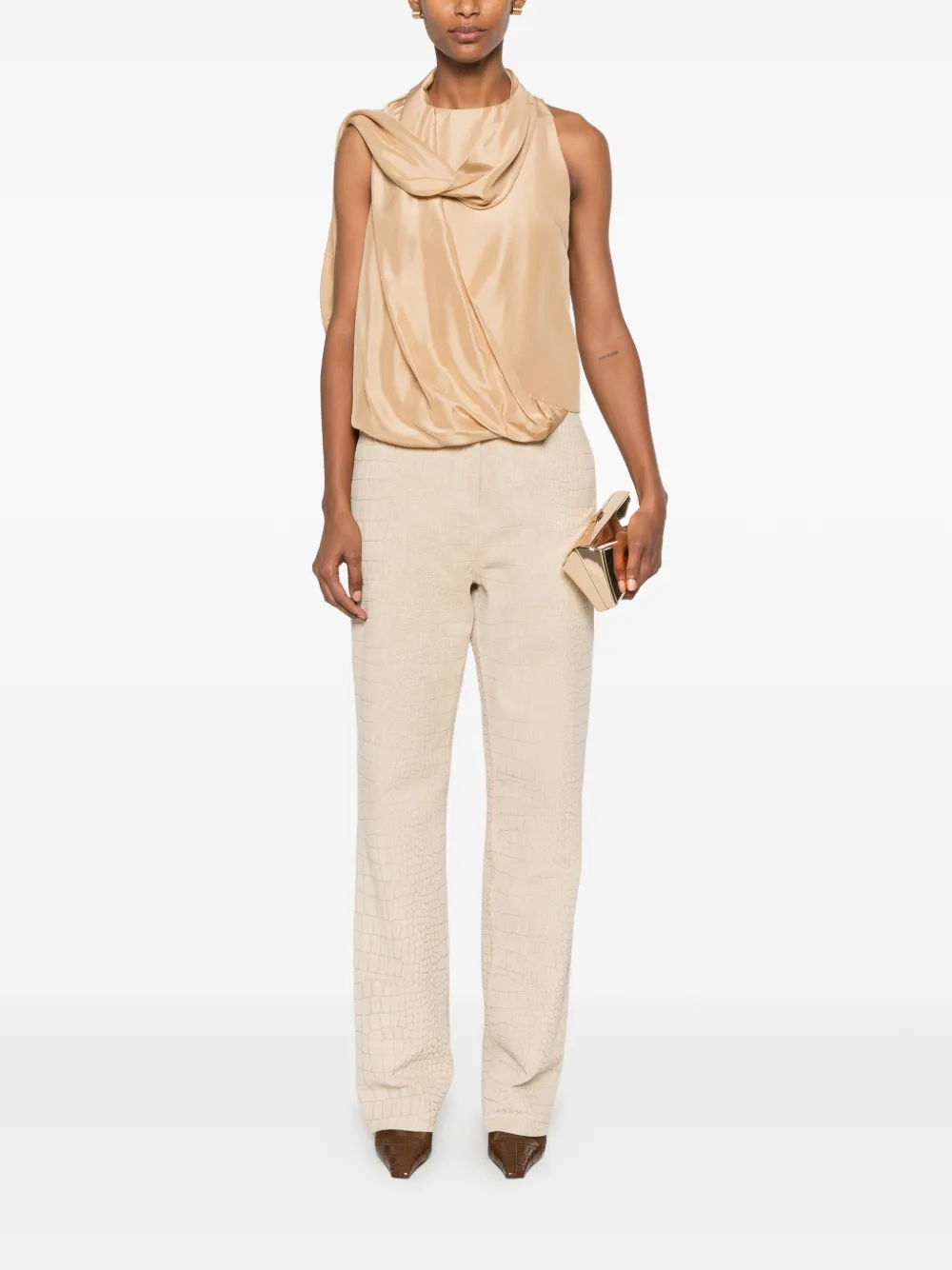 Alberta Ferretti Gedrapeerde blouse met sjaaldetail Beige