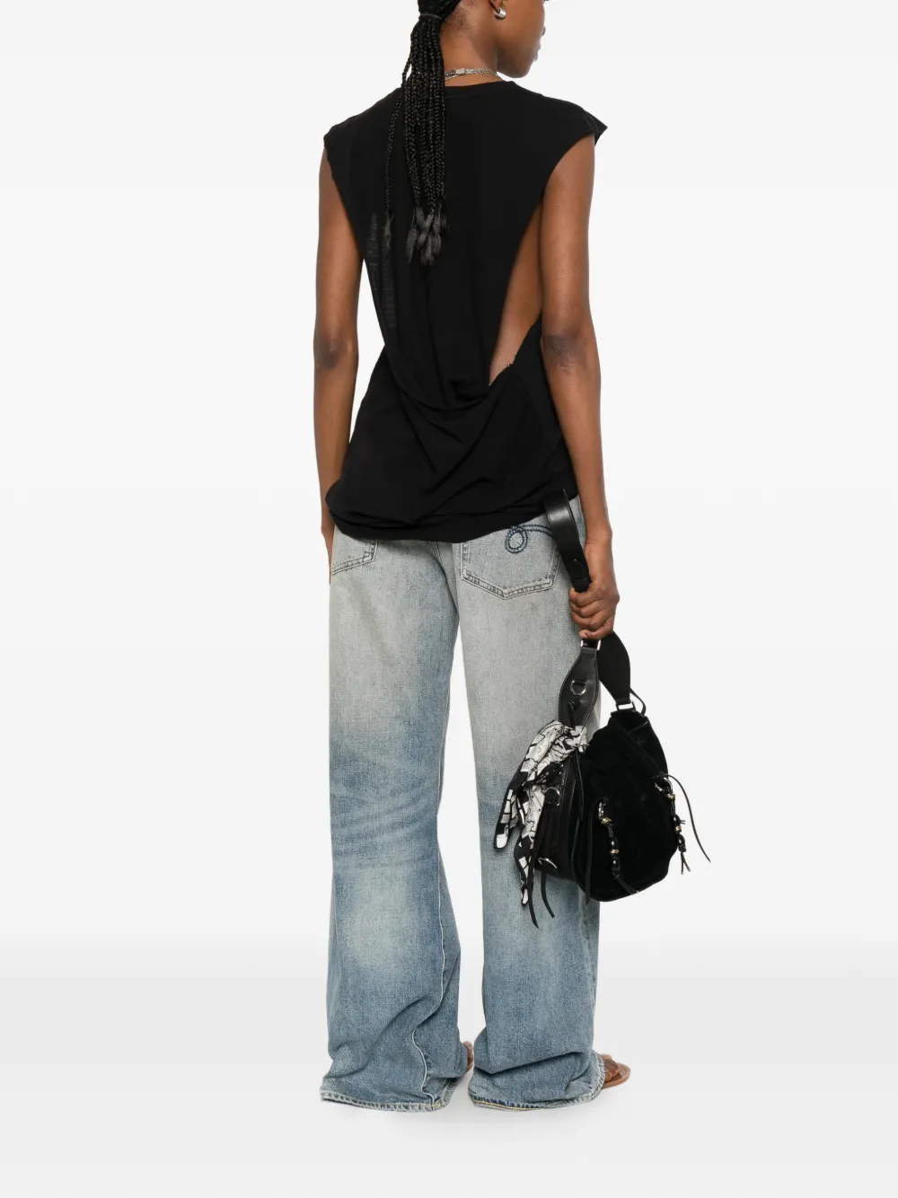 R13 Mouwloze tanktop met gerafelde rand Zwart