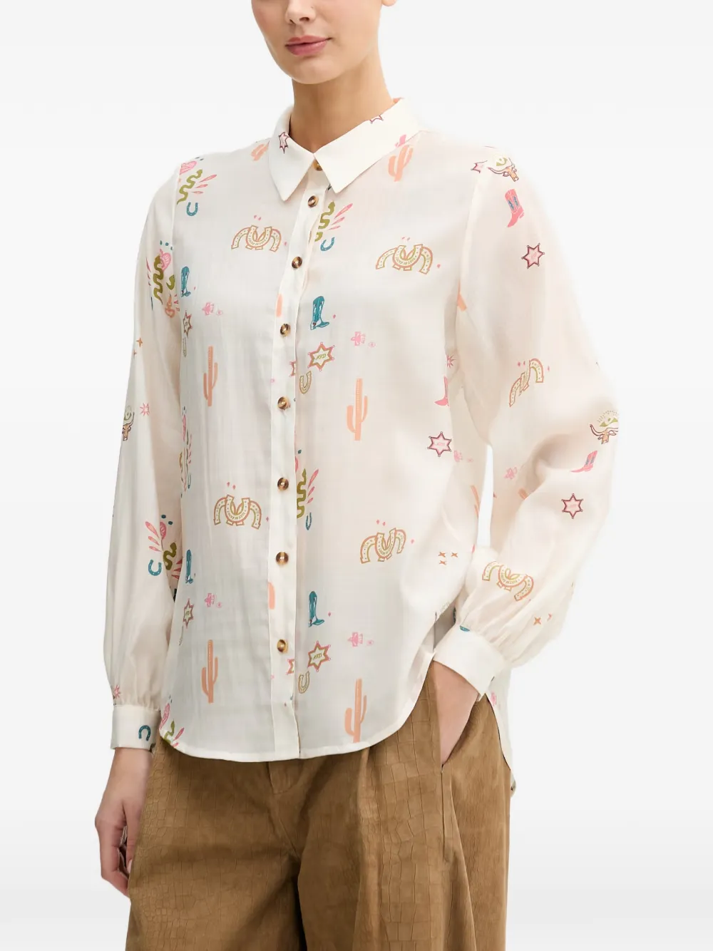 Never Fully Dressed Graphic-print Button-down Shirt In 뉴트럴
