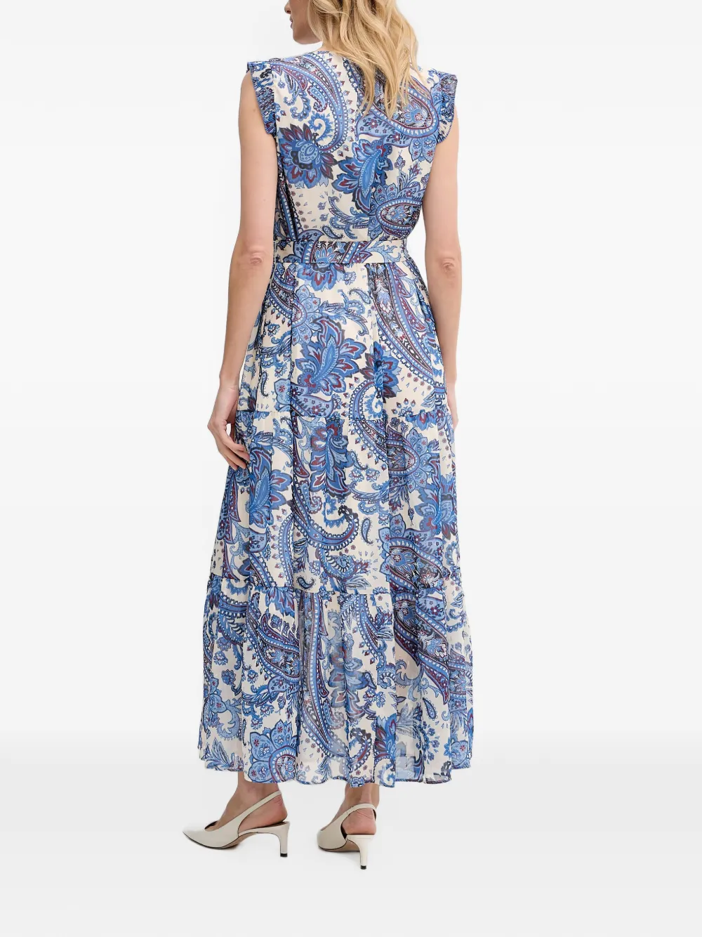 OUI Maxi-jurk met paisley-print en ruches Beige