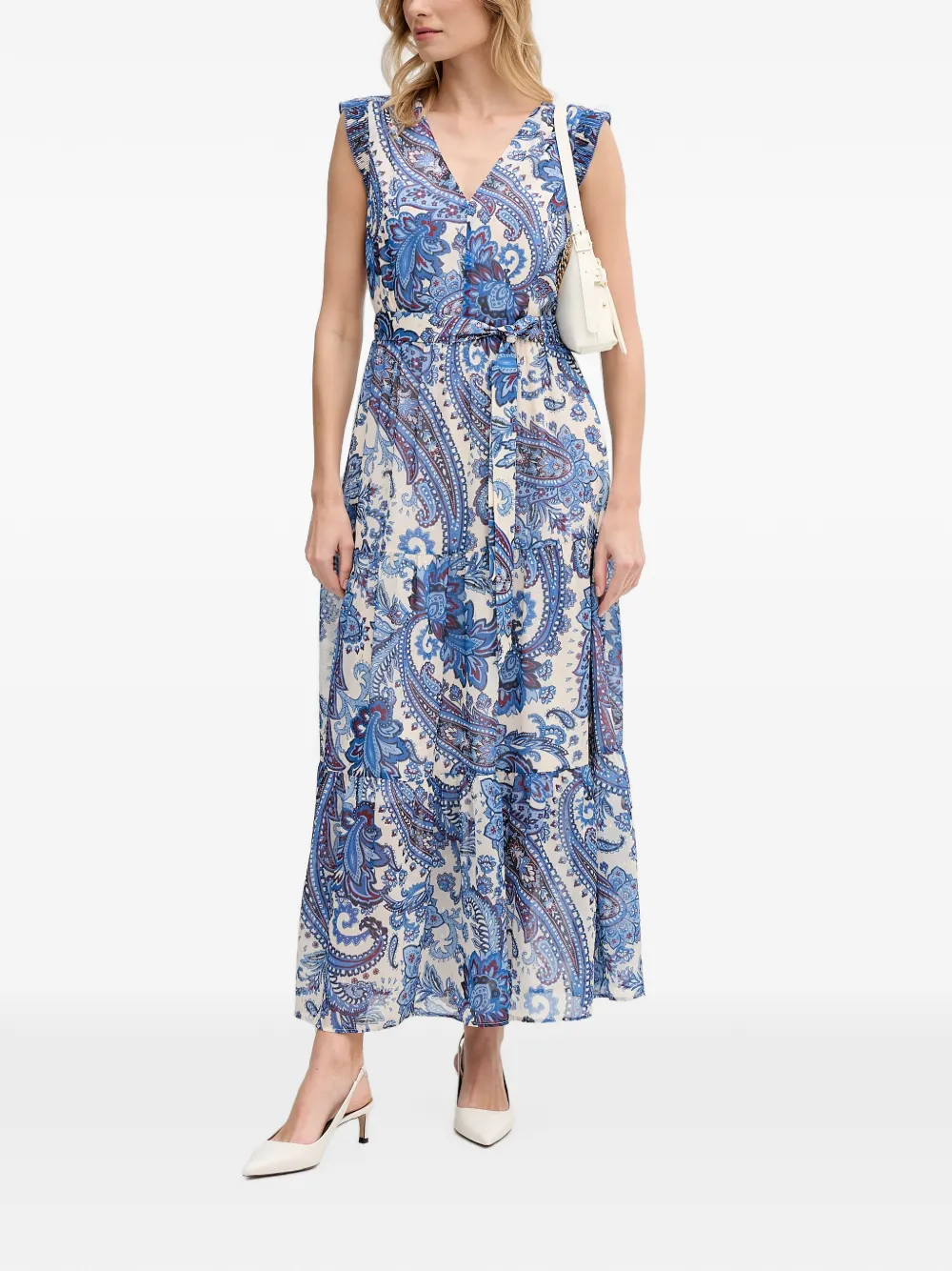 OUI Maxi-jurk met paisley-print en ruches Beige