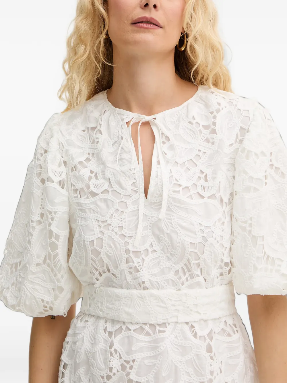 Silvian Heach guipure-lace belted mini dress Wit