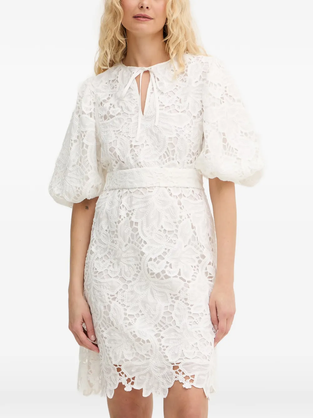 Silvian Heach guipure-lace belted mini dress Wit