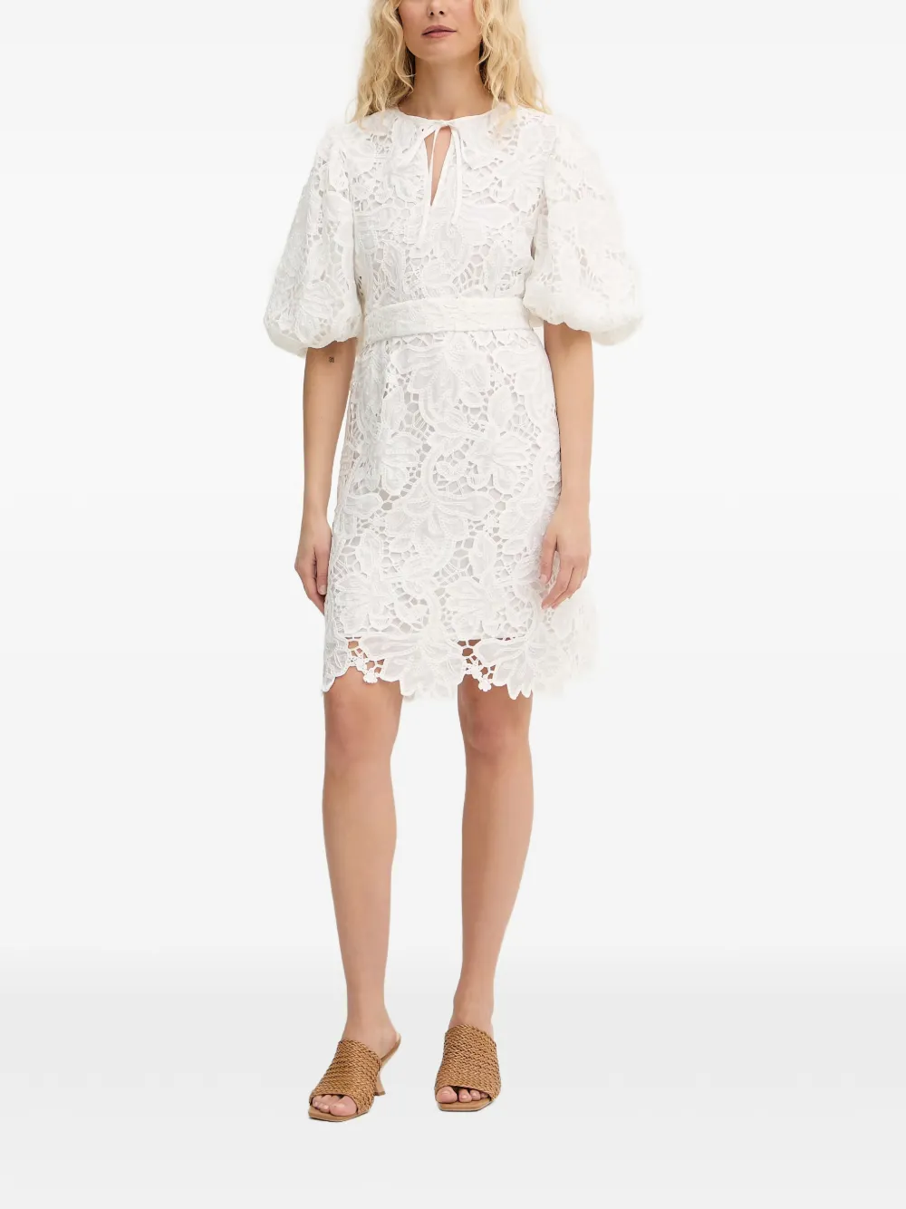 Silvian Heach guipure-lace belted mini dress Wit
