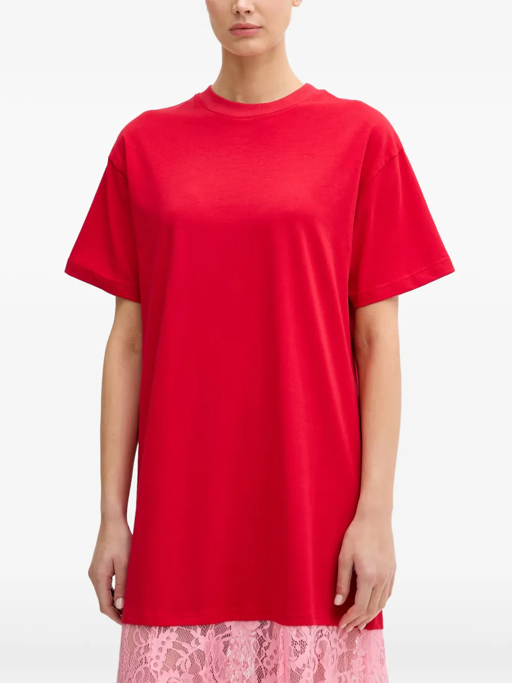 NEVER FULLY DRESSED lace-panelled crew-neck midi dress · XS
