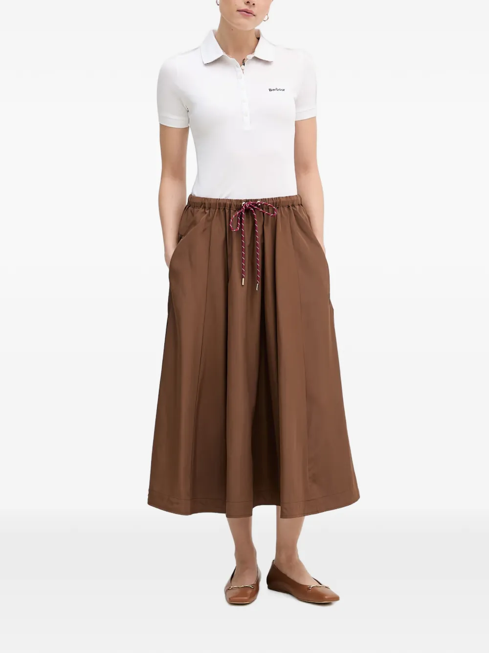 OUI Flared midi-rok met trekkoord Bruin