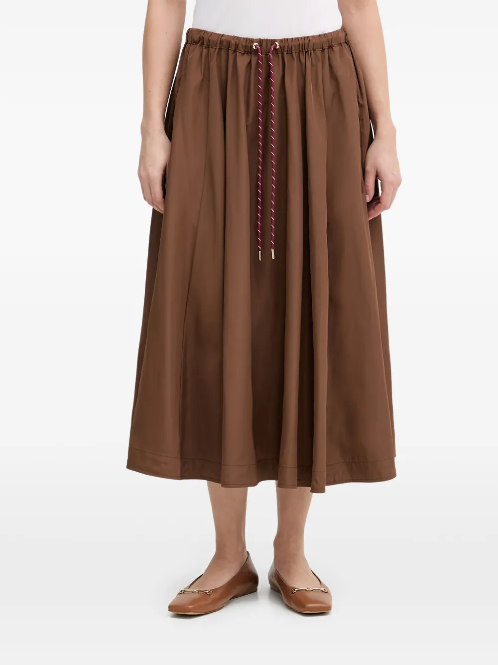 Ouí Drawstring Flared Midi Skirt In Brown