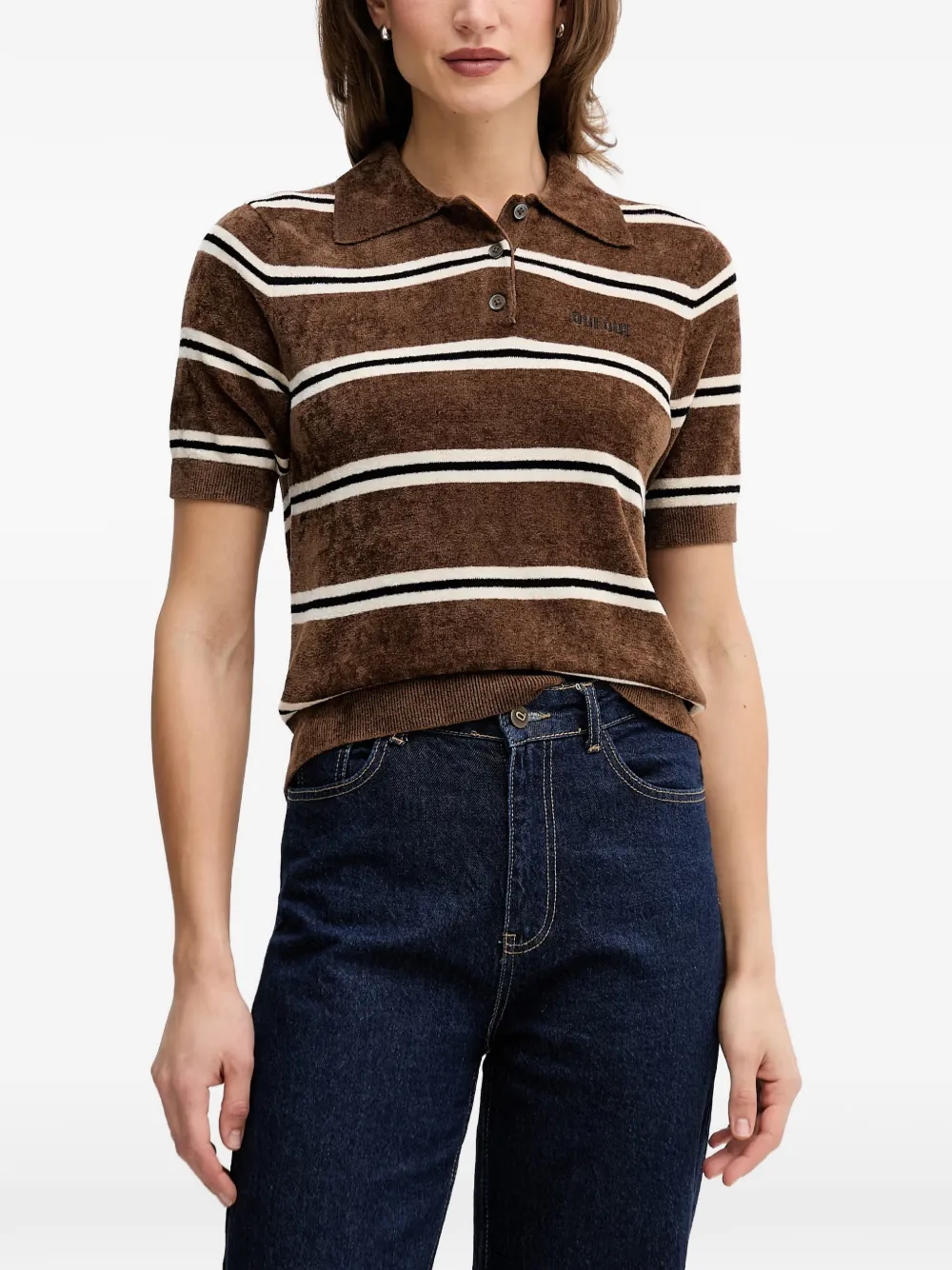 OUI striped terry-texture polo shirt