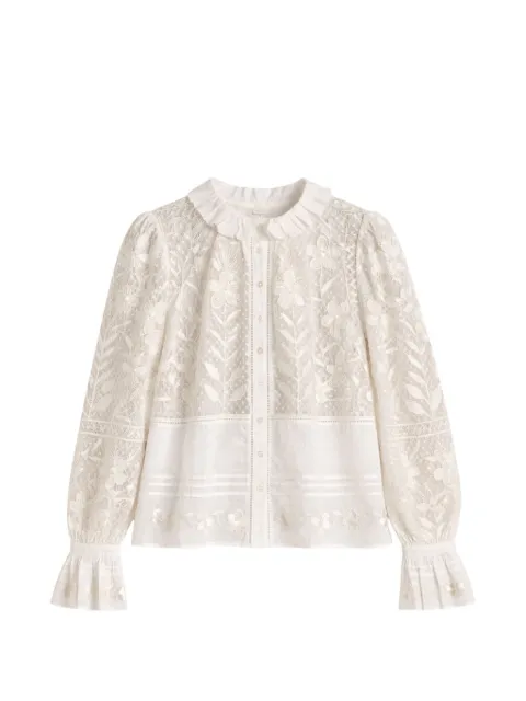 Antik Batik Carioca floral-embroidered scalloped-collar blouse