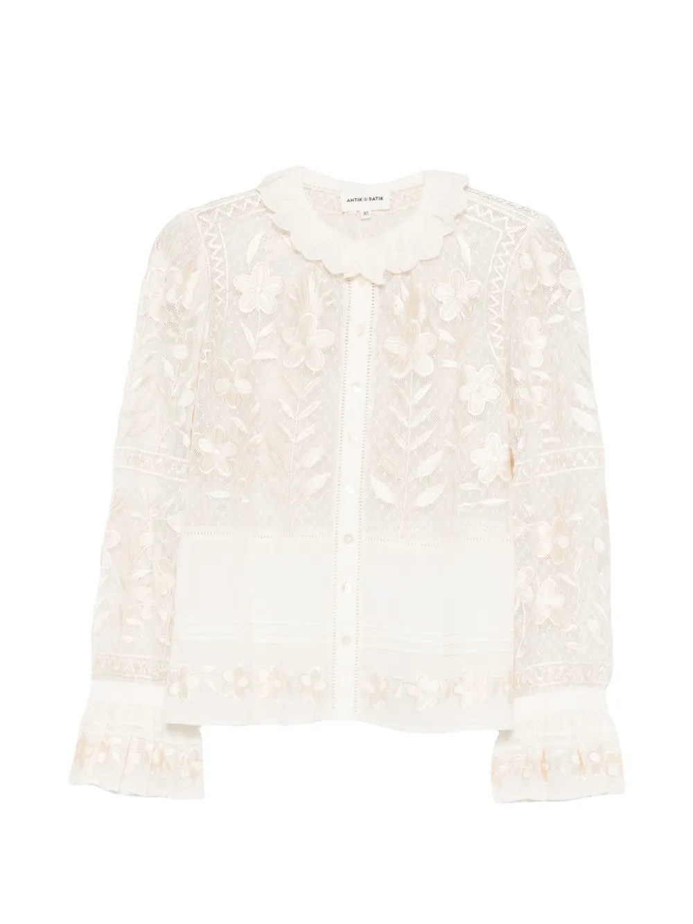 Antik Batik Carioca floral-embroidered scalloped-collar blouse - Toni neutri
