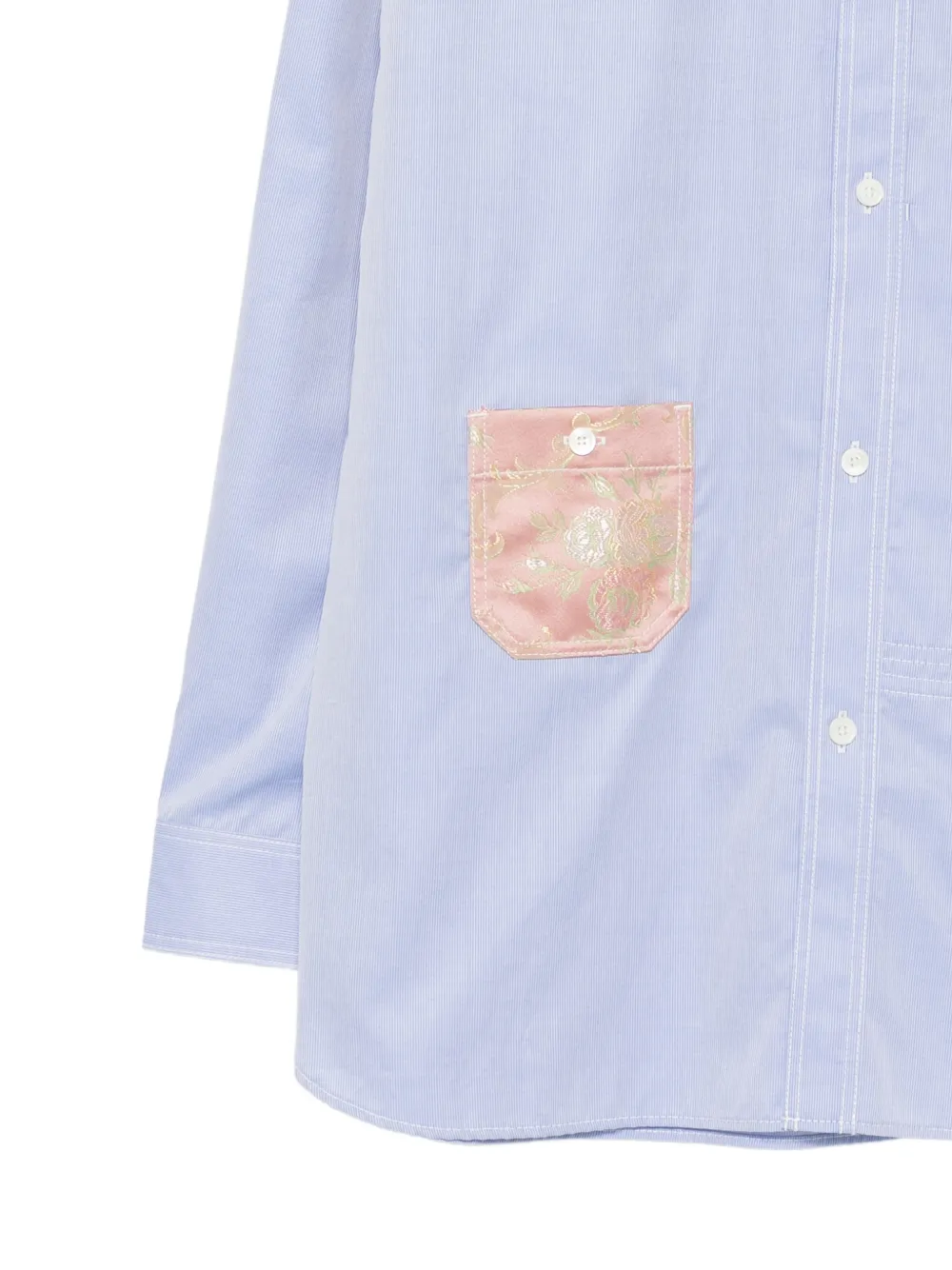 Junya Watanabe MAN Overhemd met bloemenpatch en krijtstreep Blauw