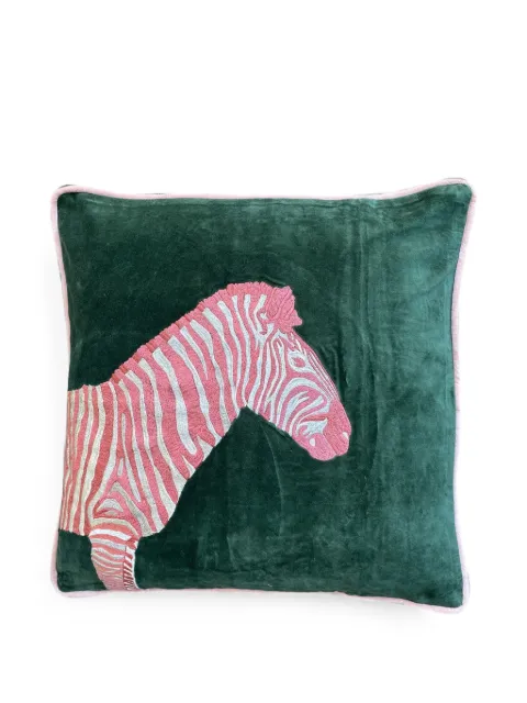 Les-Ottomans zebra-embroidered velvet cushion