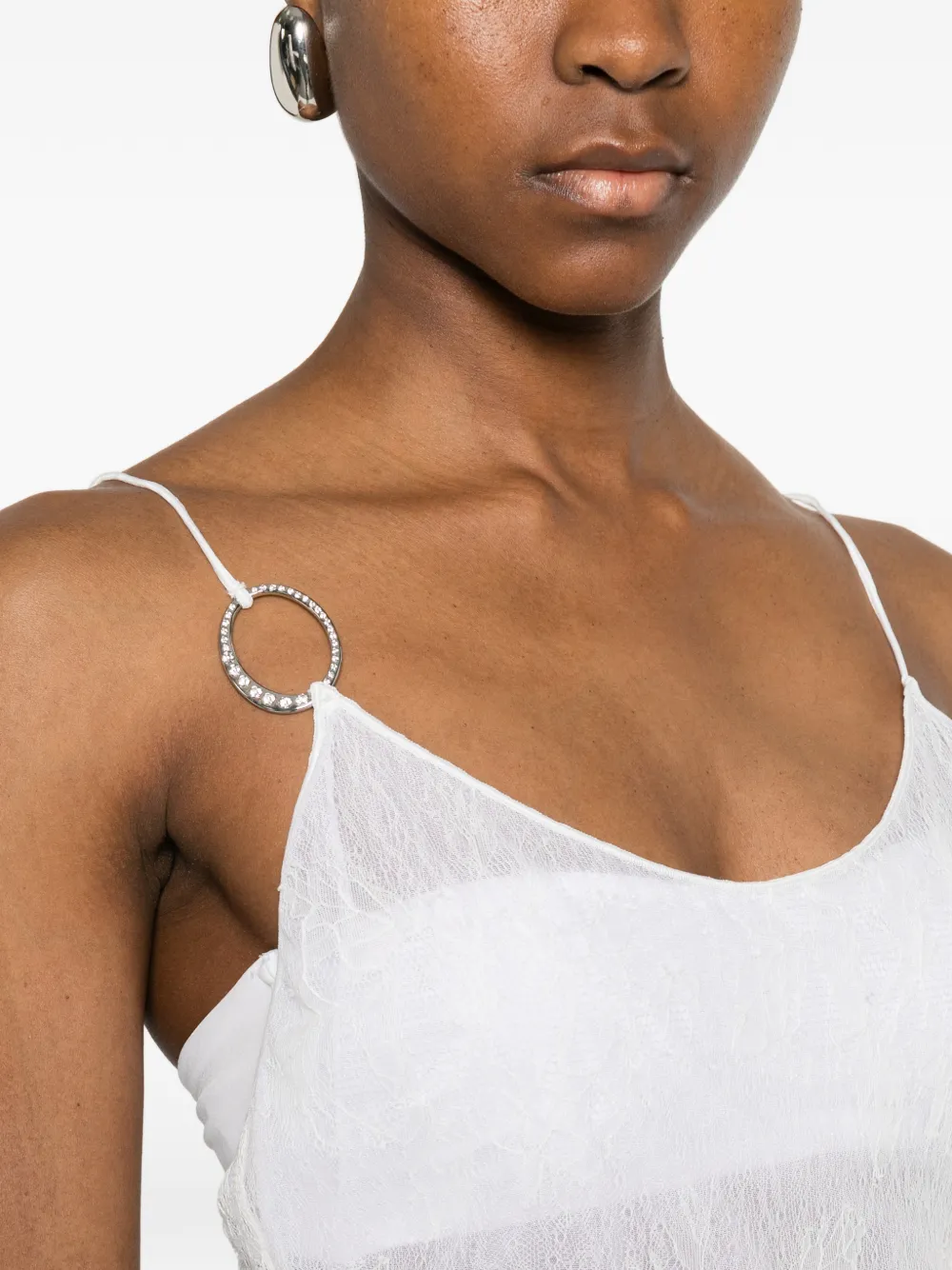 Oséree Maxi-jurk met spaghettibandjes en kristallen Wit