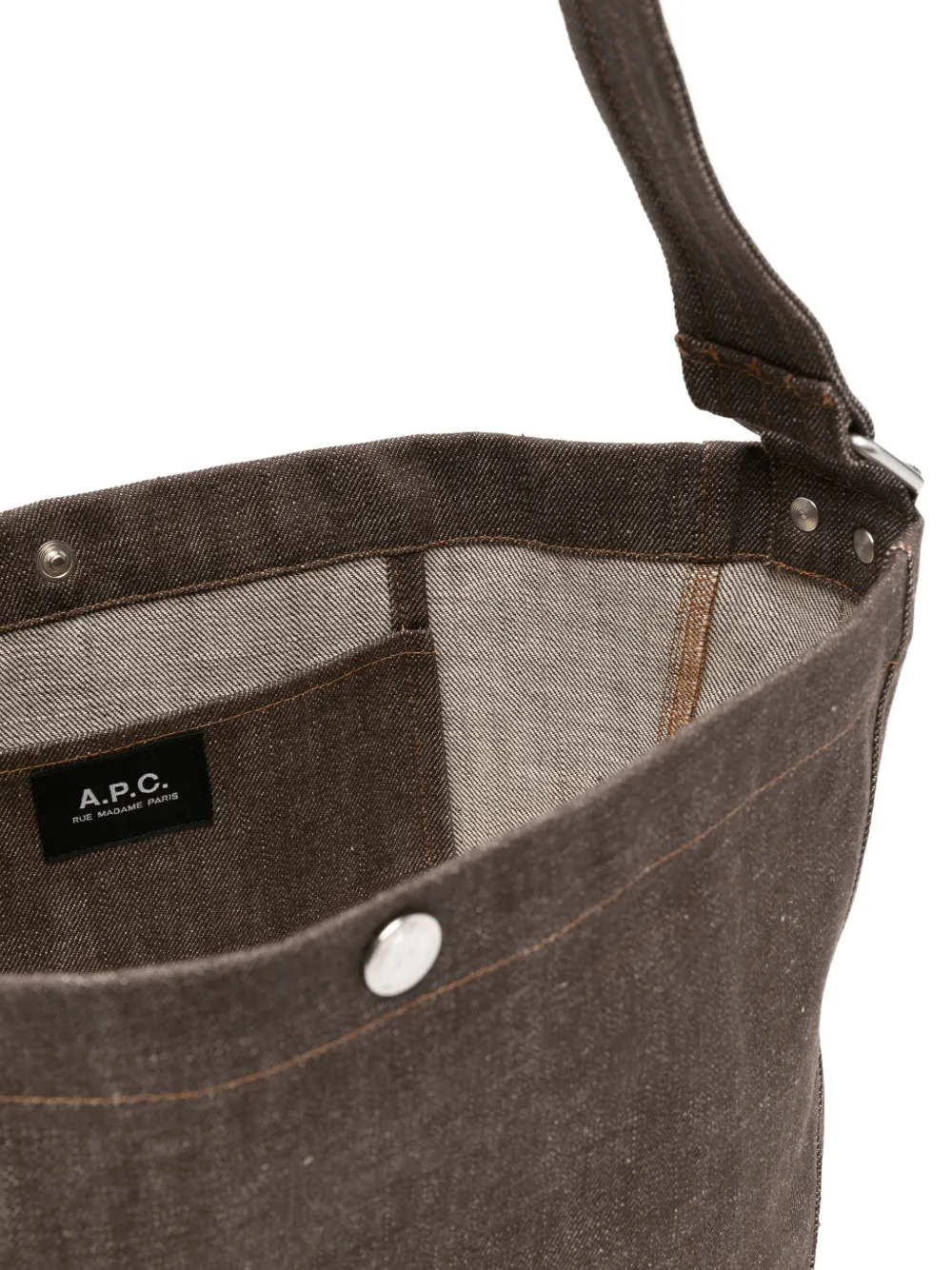 A.P.C. Kleine denim schoudertas met logoprint Bruin