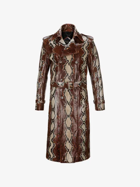 Billionaire Trenchcoat met dubbele rij knopen en slangenleer-effect