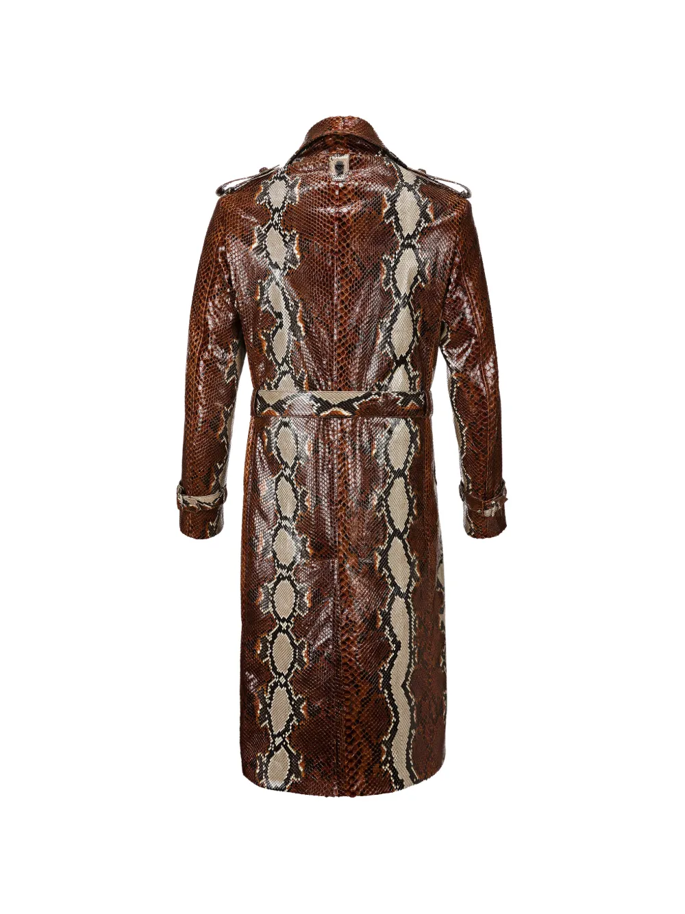 Billionaire Trenchcoat met dubbele rij knopen en slangenleer-effect Bruin