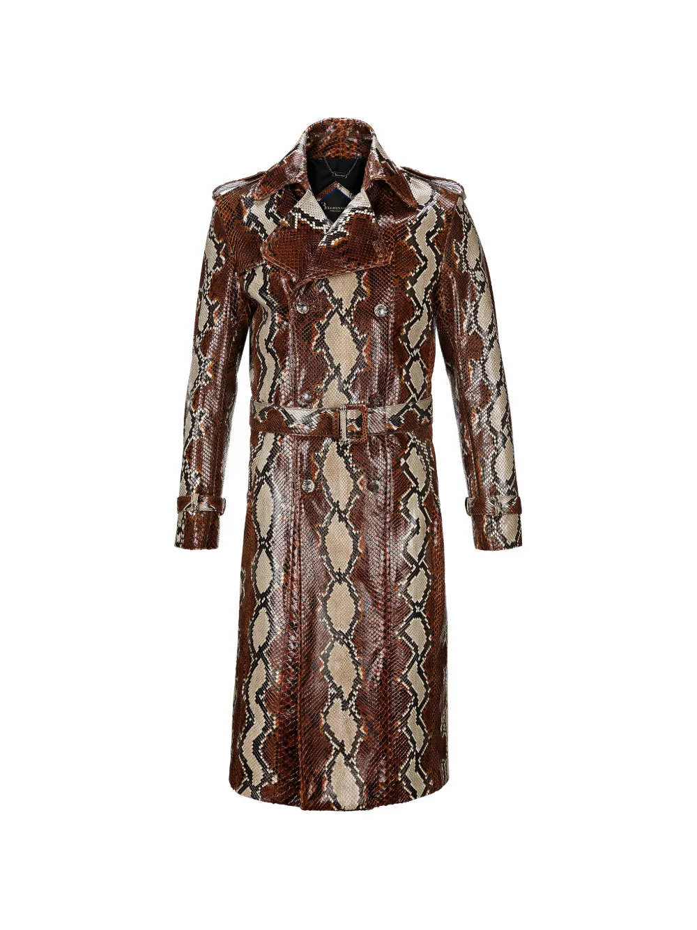 Billionaire double-breasted snakeskin-effect trench coat - Marrone