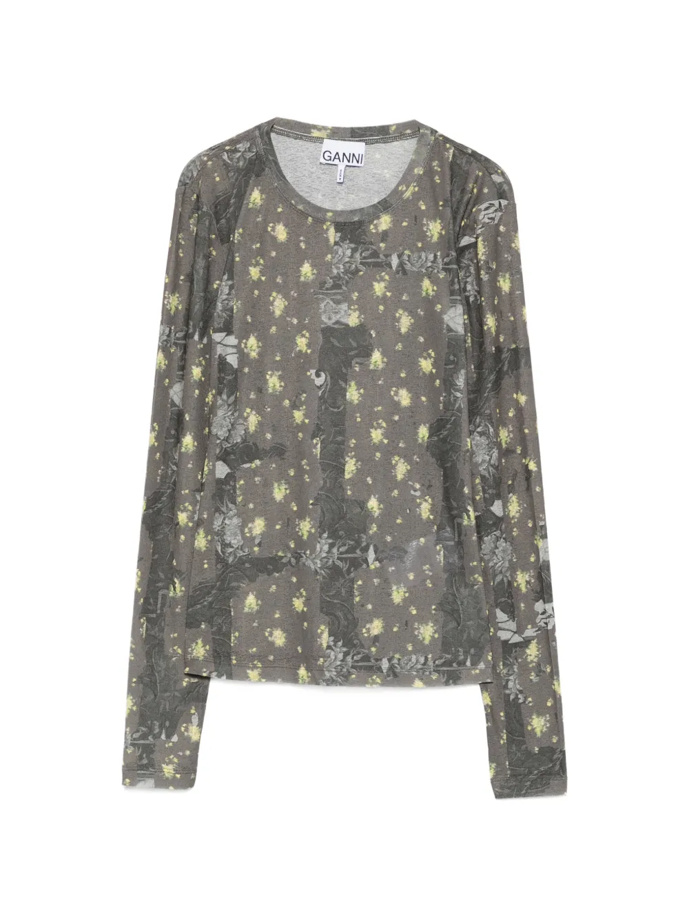 GANNI floral-print long-sleeve T-shirt - Verde