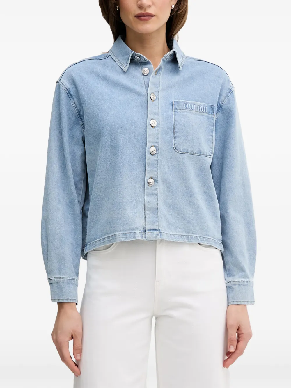 OUI logo-embroidered denim shirt